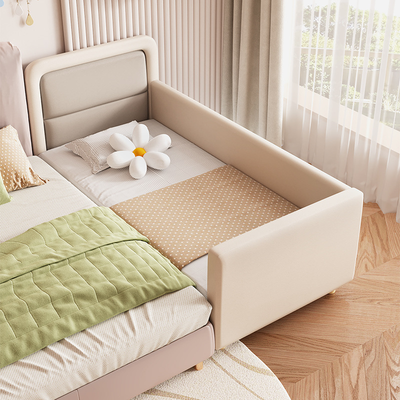 Soft Bag Splicing Artifact Big Bed Children's Solid Wooden Bed with Guardrail