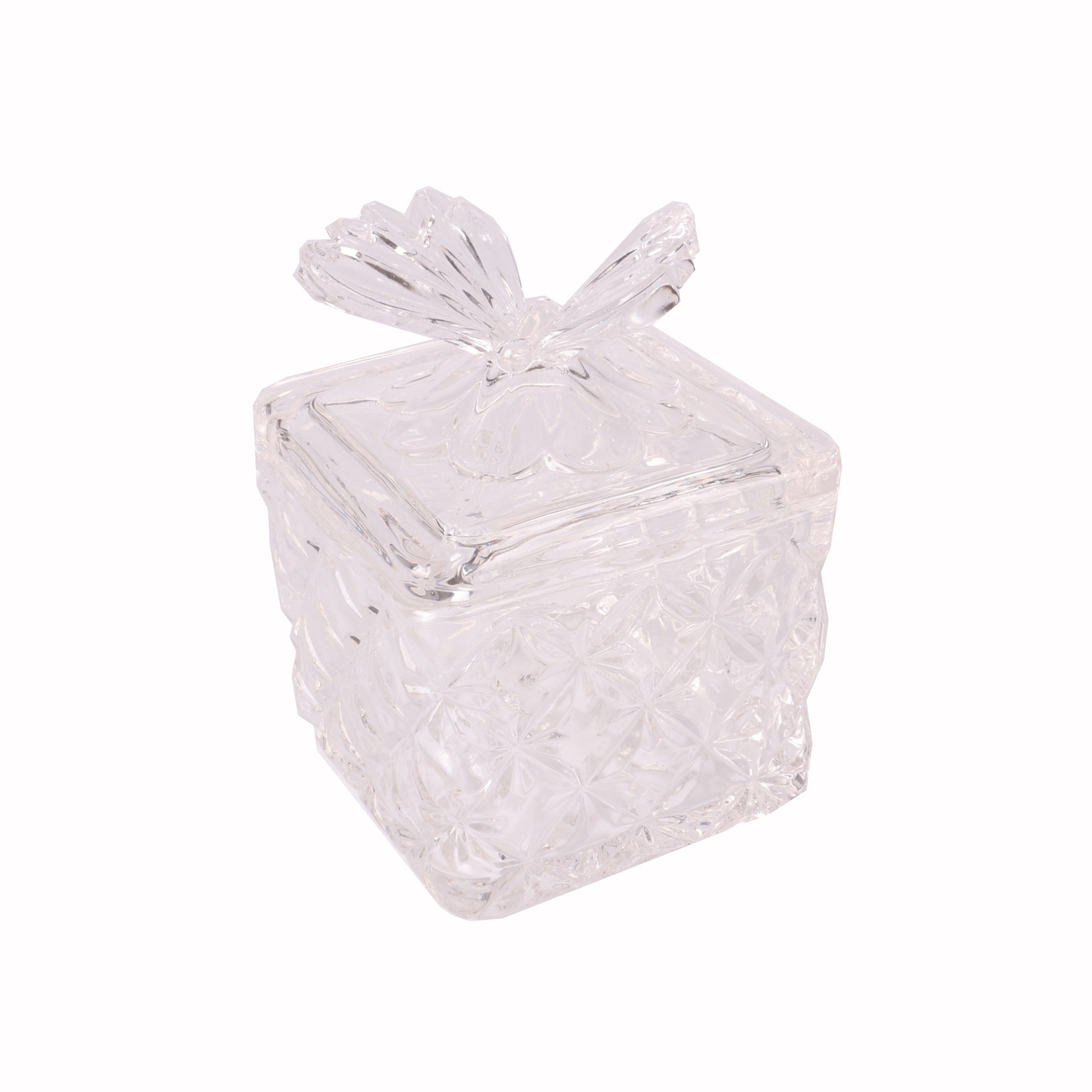 Ins Style Vintage Embossed Glass Candy Jar Jewelry Storage Square Butterfly Candy Coffee Jar Decoration Ornaments