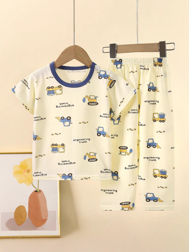 Children's Short-Sleeved Suits Boys and Girls Home Clothes Kidsren's Pajamas Kidsren's Clothing Pure Cotton Category a Wholesale