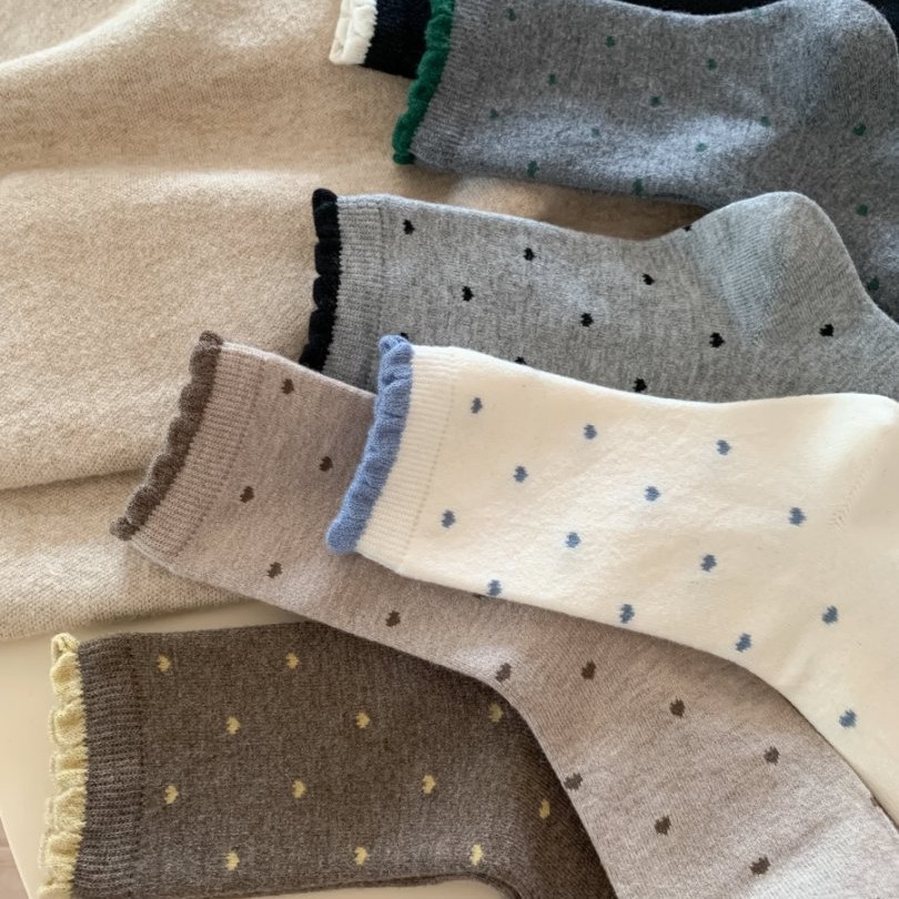 Winter Thickened Wool Socks for Women, Color-Blocked Polka Dot Wool Socks, Versatile Soft Mid-Calf Socks, Trendy Slouch Socks