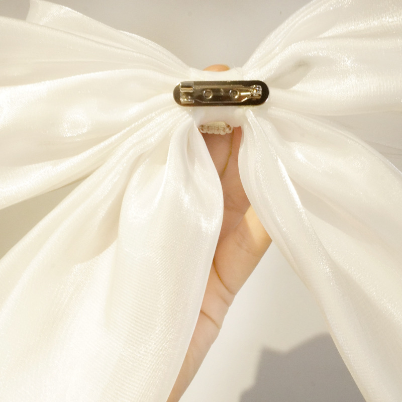 Cream Mesh Bow Hairpin Pearlescent Mermaid Bow Ribbon Top Clip Forest Sweet Hairpin Brooch