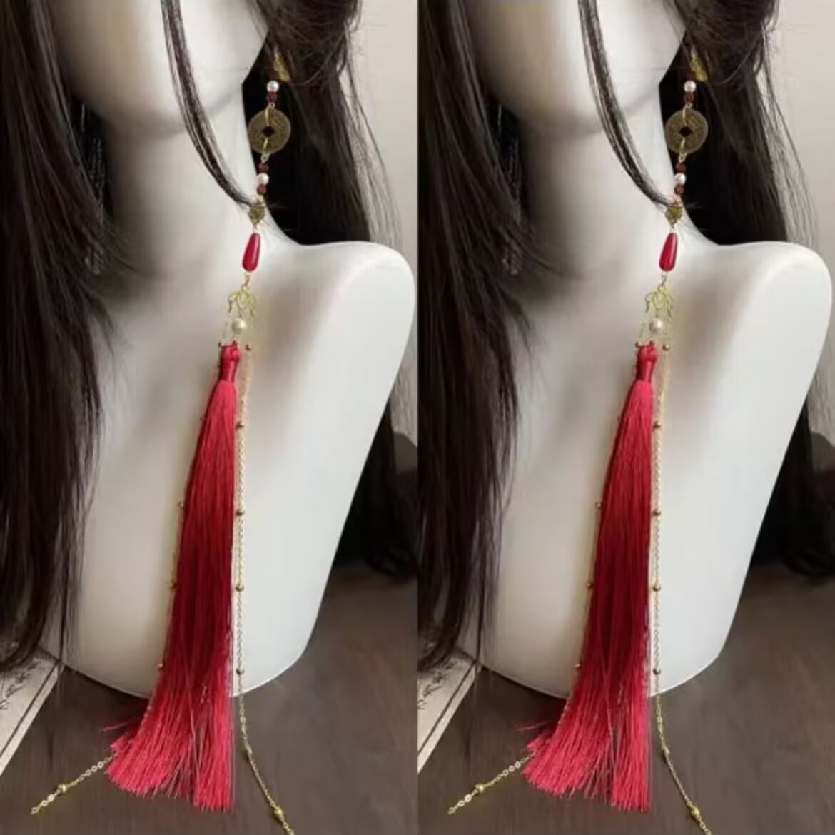 Shan Gui Spending Money Copper Earrings Antique Earrings for Men and Women Antique Han Elements Tassel Han Clothing All-match Accessories