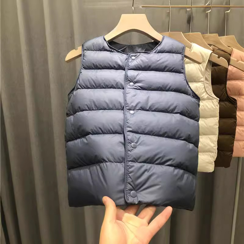 Children's down vest light solid color inner wear outer wear antibacterial white duck down autumn and winter boys and girls baby liner