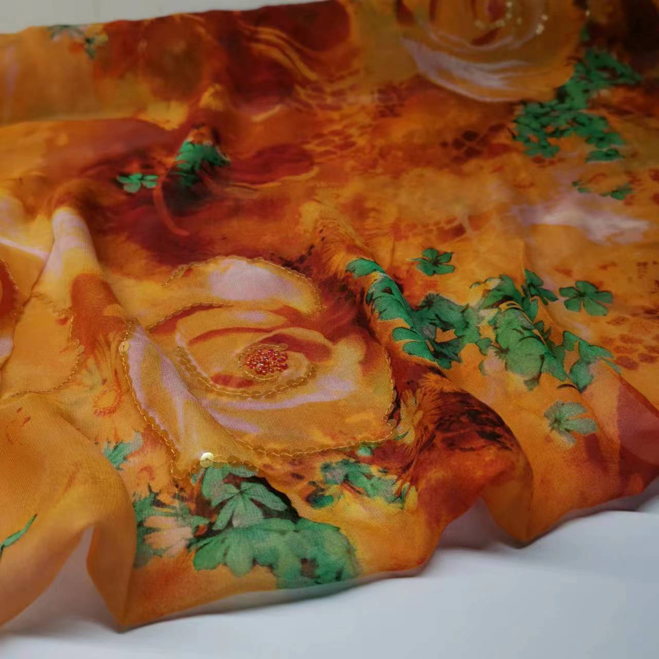 Вышитая ткань из шелкового георгета с пайетками 8 мм узкая модная шелковая ткань