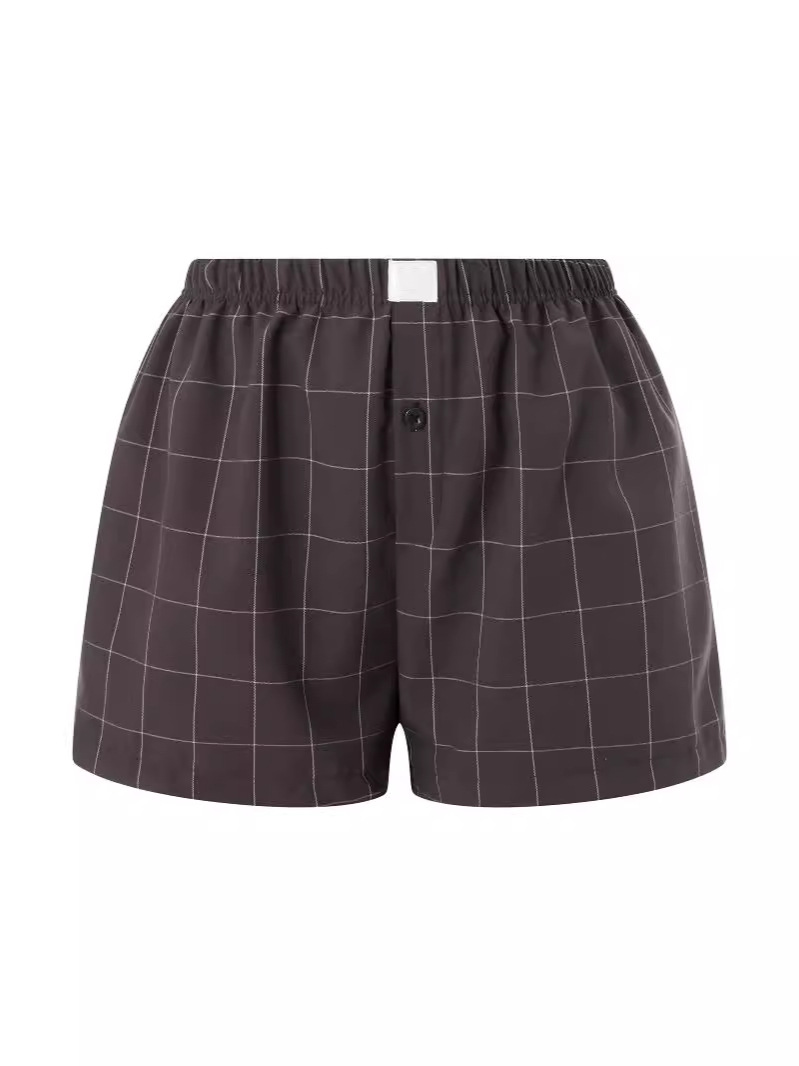 2024 New Cross Border AliExpress Summer Shorts Women's Casual Comfortable High Waist Loose Wide Legs Vintage Plaid