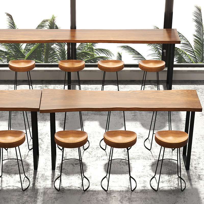 Solid Wood Long Bar Table and Chair Milk Tea Shop Casual High Table Dining Table Cafe Wall Bar Table and Chair Combination