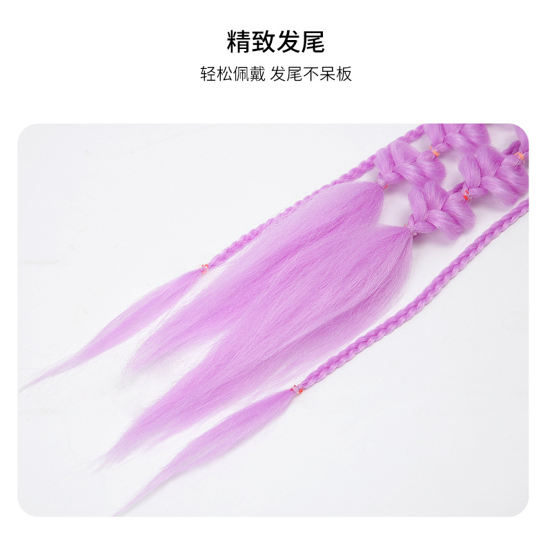 Hongxiu Carefully Selects Fashionable Colorfulful Gradient Bubble Twist Three-Strand Hand-Knitted Dirty Braid Ponytail Wig for Women's Hip-Hop Style