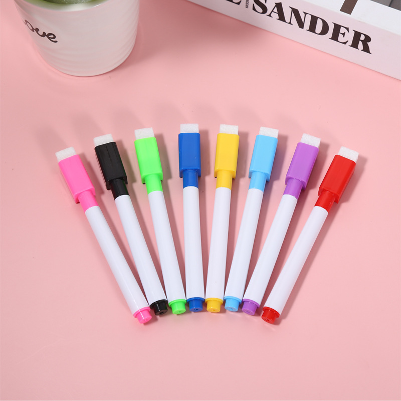 Оптовая продажа черного маркера для белой доски с щеткой, водорастворимый, экологически чистый, маленький стираемый маркер с печатью логотипа