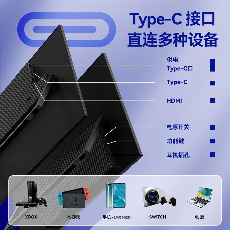 14/15.6 "HD Portable Display One-line Touch with Bracket Mobile Phone Computer External Expansion Sub-screen