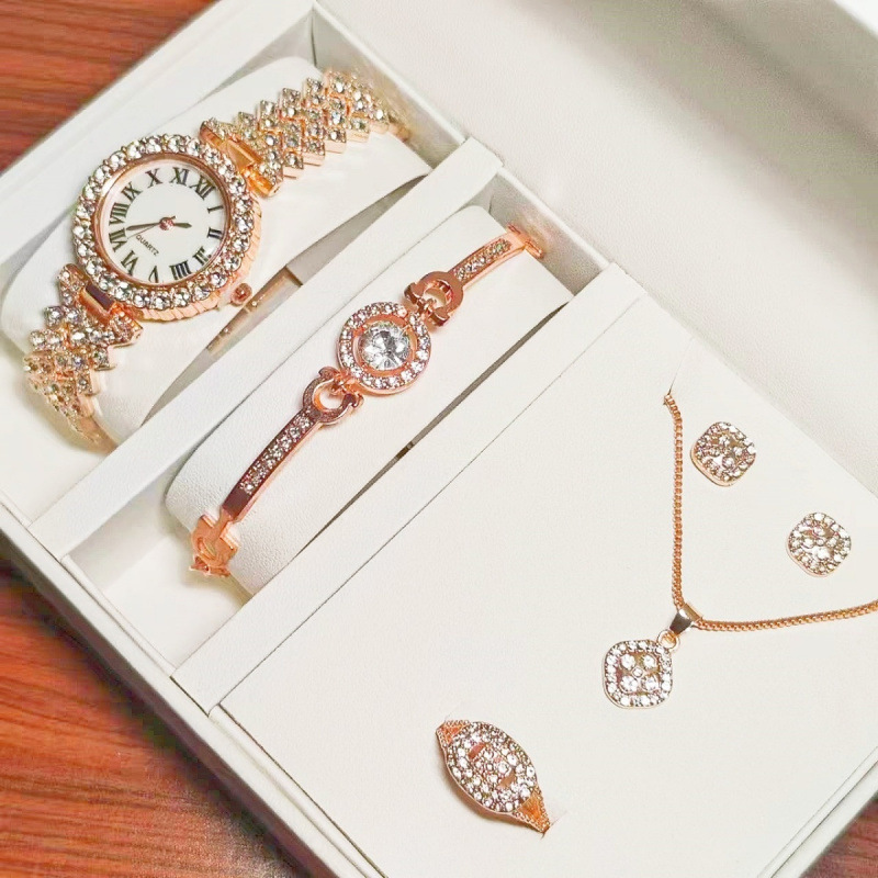 Authentic Luxury High-End Gold Three-Piece Jewelry Set, Fashionable Valentine's Day European and American Foreign Trade Full Diamond Jewelry