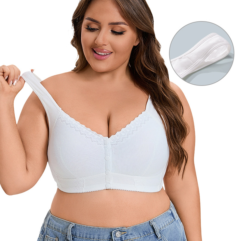 New Soft Cotton Thin Cup Front Buckle Middle-Aged and Elderly Women's Lace No-Wire Vest Style Extra Large Bra