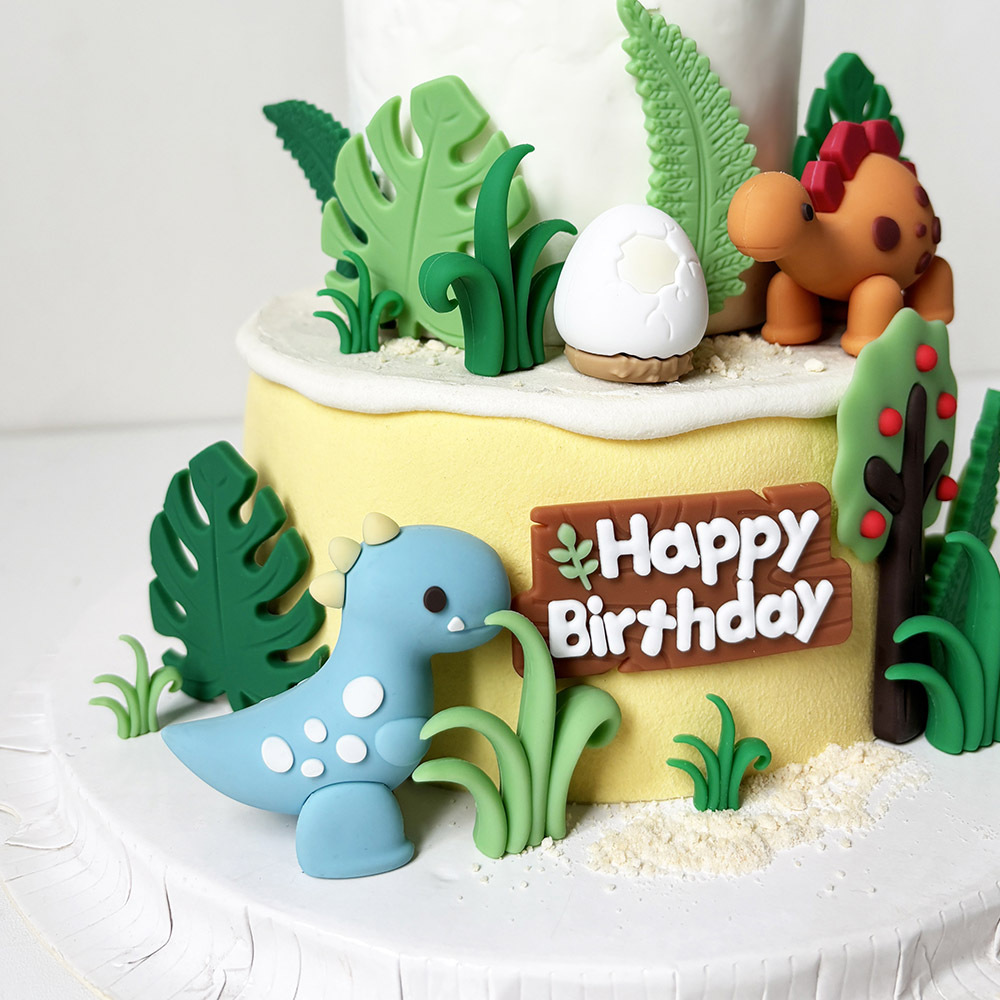 Soft Glue Baking Cake Decoration Ornaments Dinosaur Mori Leaf Fruit Tree Dinosaur Egg Grass Volcano Soft Glue Plug-in