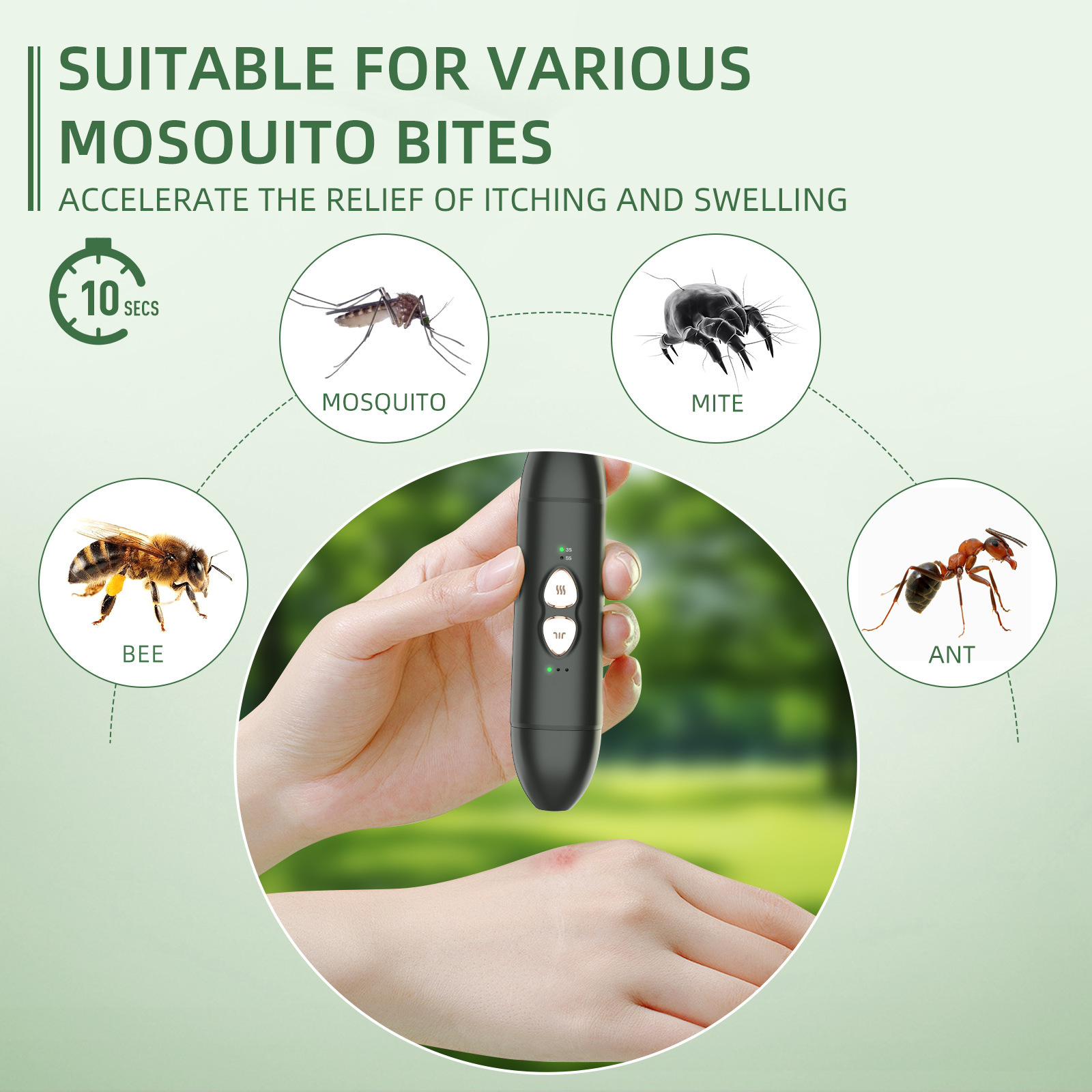 2 in 1 Electric Insect Bite Device Antipruritic Device with Suction Cup Device and Heat Bite Relief Device No Chemical