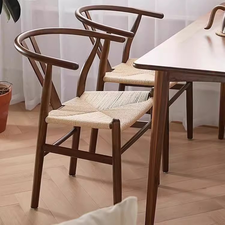Original Solid Wood Y Dining Chair Leisure Balcony Armrest Small Household Chinese Style Rope Rattan Weaving Tea Drinking Low Desk Chair