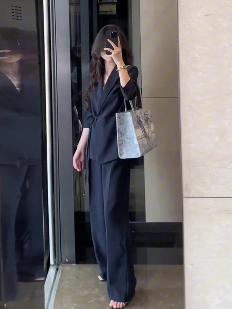 2730 spring new plus size women's professional slim suit suit chubby girl capable temperament wide leg two-piece suit