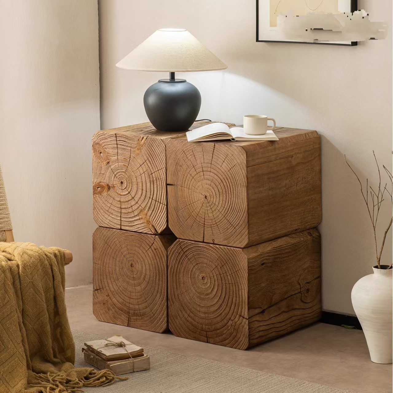 Solid Wood Square Wooden Pier Table Storage Rack Display Table Flower Rack Sofa Side Several Flowers Several Silent Style Floor Bonsai Rack