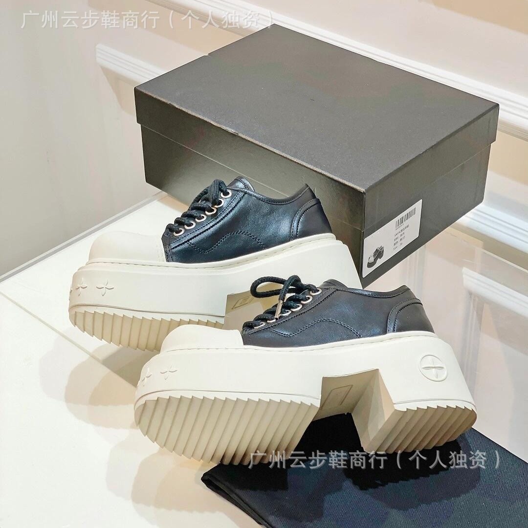 High Version Derby Shoes Cruciferous Vintage Genuine Leather Platform Shoes Casual Trendy Brand Increased Color-block Canvas Shoes for Women