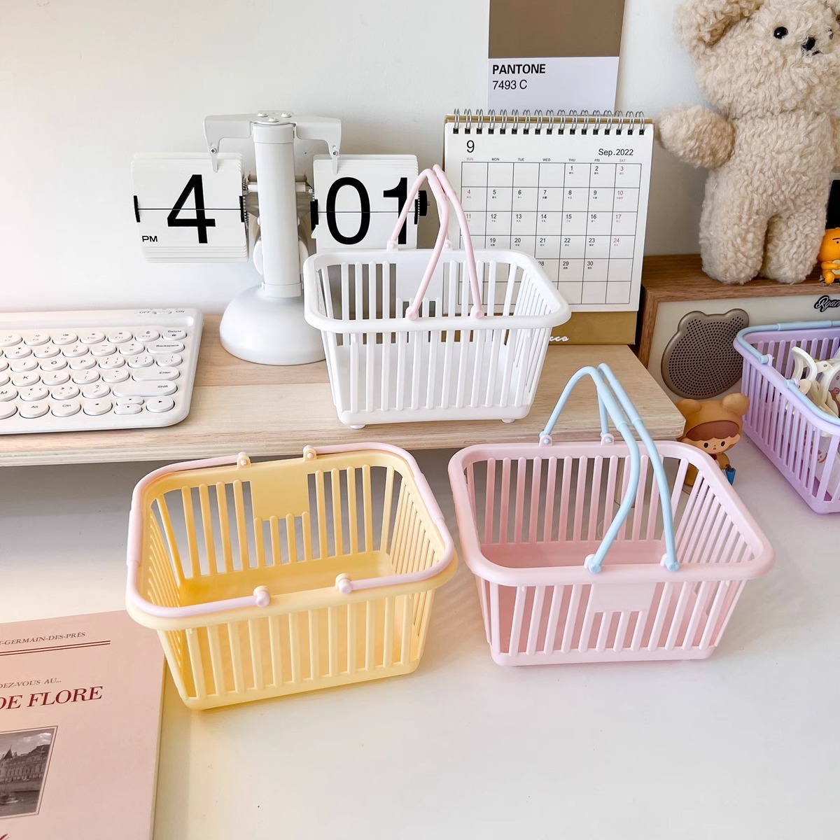 Cross-Border Foreign Trade New Product Macaron Color Portable Storage Basket | Desktop Rainbow Color Ins Style | Desktop Environmental Protection Storage