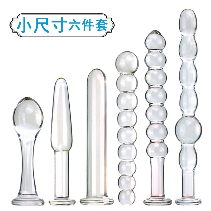 Набор из шести маленьких стеклянных анальных стимуляторов с вытаскиваемыми шариками