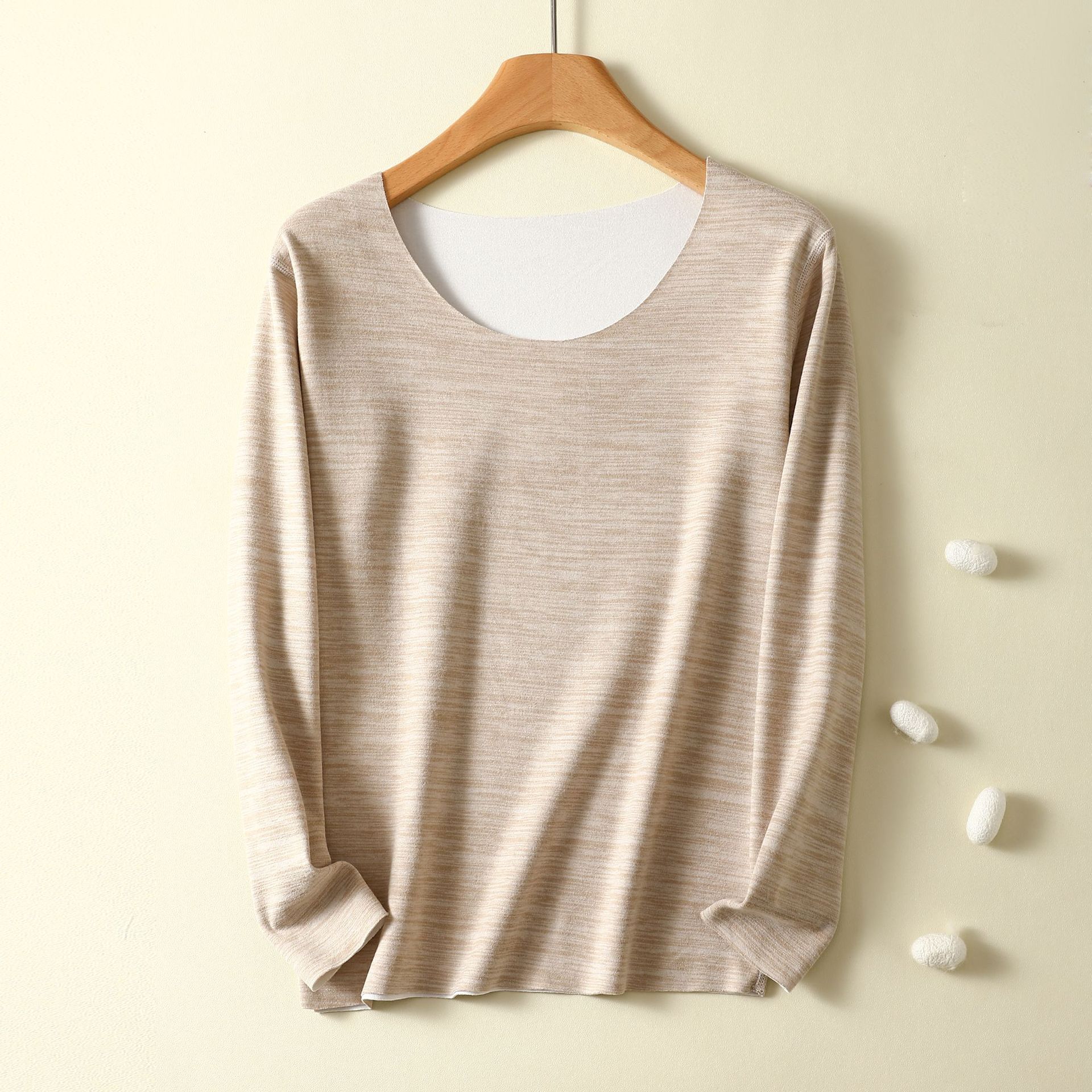 AB color cotton velvet warm top women's autumn and winter round neck inner long sleeve bottoming shirt fleece-lined autumn clothes warm clothes