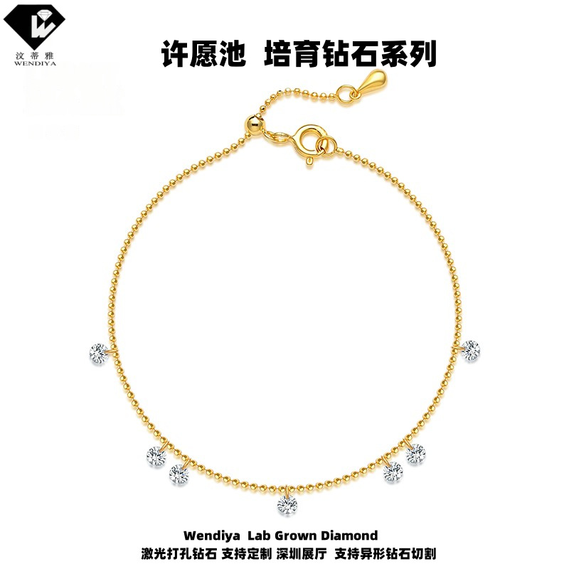 18K золото, новое женское ожерелье с выращенным бриллиантом, кулон с бриллиантами в виде кисточки