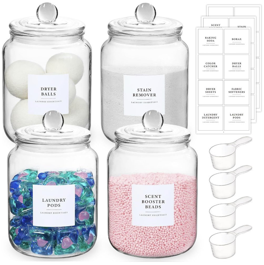 Amazon 2L Clear Glass Laundry Jar Set Cookie Jar Clear Glass Laundry Liquid Jar with Lid with Spoon