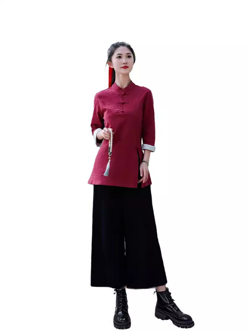 Retro suit Chinese style beauty salon overalls health care hall Chinese Tang suit tea women's two-piece set a generation of hair