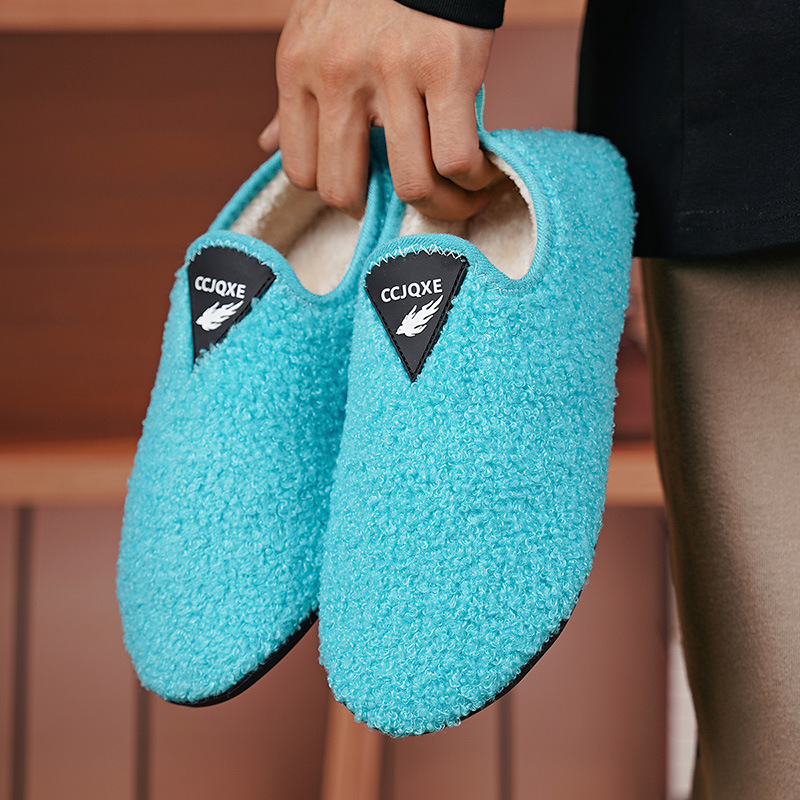 Women's Winter Large Size Cotton Slippers for Home Indoor Couples, Plush Warm Cotton Shoes, Thick-Soled Furry Slippers, Furniture Cotton Shoes