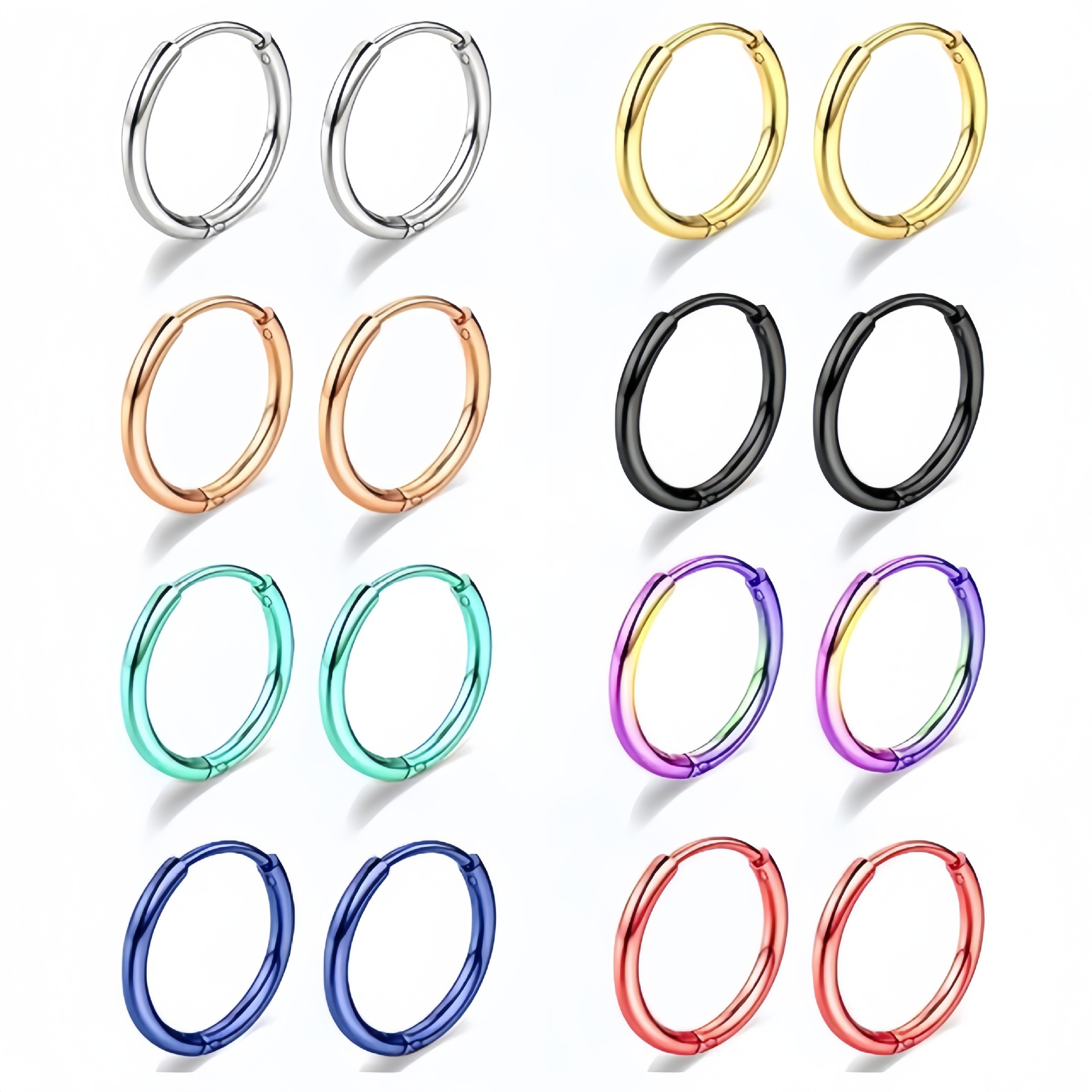 Cross-Border Popular Stainless Steel Plain Hoop Earrings Round Earrings European and American Earrings Hoop Earrings Piercing Jewelry Wholesale