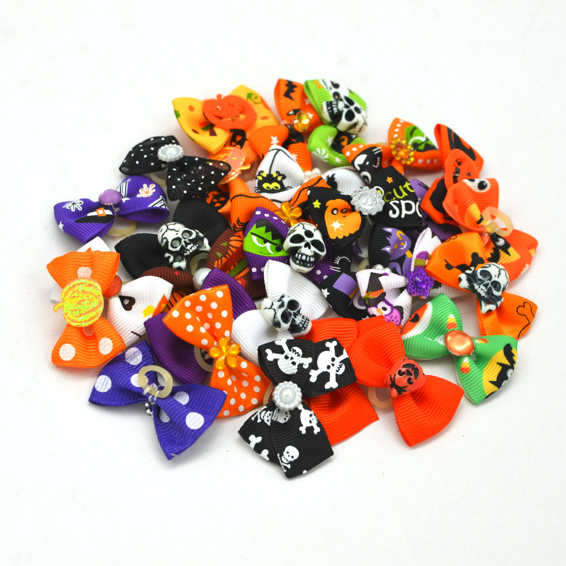 Cross-border Hot Sale Halloween Ghost Festival Pet Head Flower Rubber Tendon Clip Cute Pet Bow Headwear Bow Tie in stock