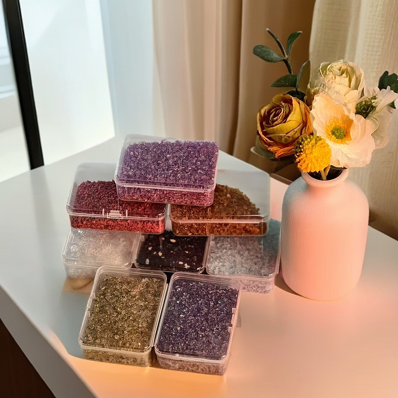 2-5mm Glass Sand Cross-Border Nail Art Rhinestones Transparent Packaging Box Glass Crushed Stone Nail Art Glitter Sand Decoration Glitter Sand Effect