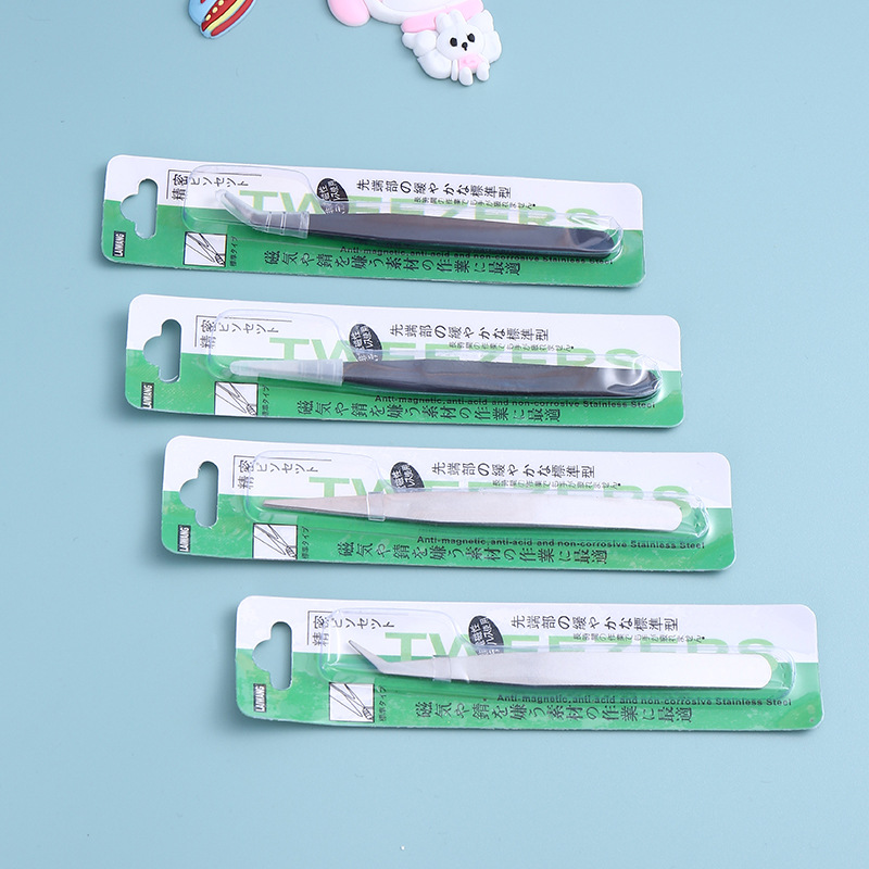 0.8cm-9cm Stainless Steel Tweezers Card Packaging Straight Elbow Tweezers Hand Account Straight Clip Curved Clip Guka Clip