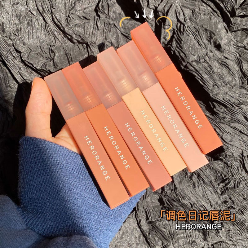 Herorange Color Diary Lip Mud Student Domestic Lip Glaze Affordable Lip Gloss Small Square Tube Lip Mud Dropshipping