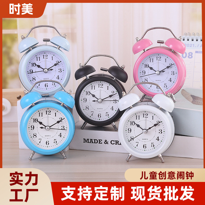 Современные простые маленькие будильники, бесшумные металлические детские настольные будильники с ночником, подарок