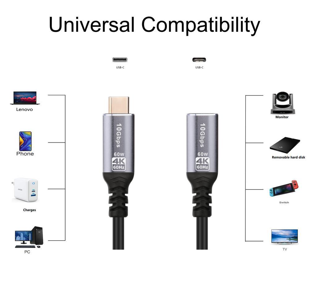 Type-c MAle to FemAle DAtA CAble 60W3A FAst ChArging USB3.20Gen2 MAle to FemAle 4K Screen Projection Video CAble