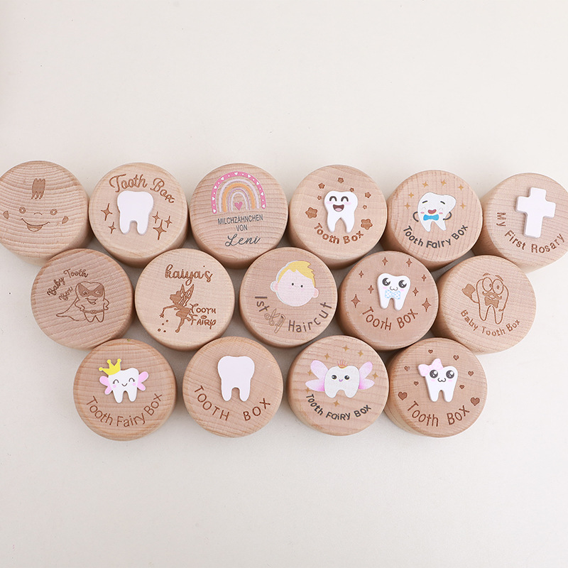 Creative Solid Wood Kidsren's Deciduous Tooth Box Hair Storage Box Tooth Box Boys and Girls Fetal Hair Umbilical Cord Growth Commemorative Collection Box