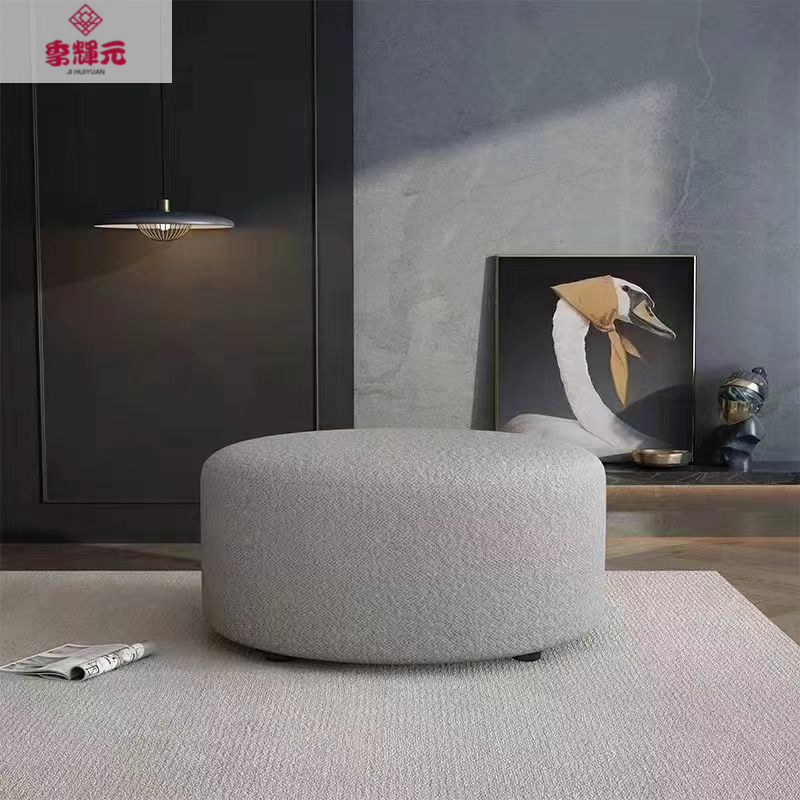 Nordic Movable Household Popular Lamb Velvet Round Sofa Stool for Changing Shoes Houndstooth Living Room Sofa Footrest