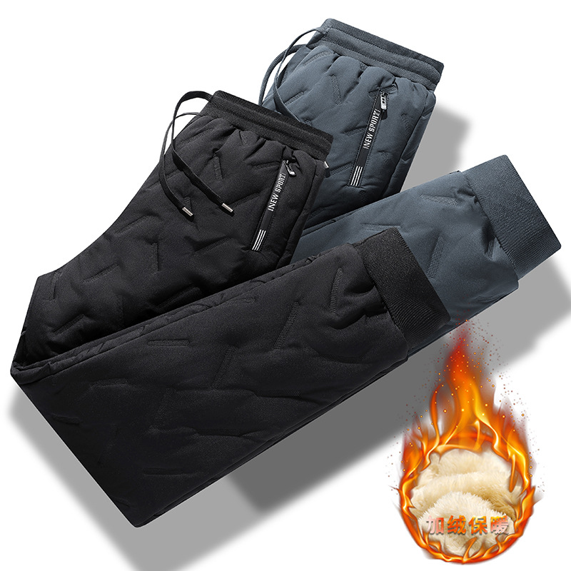 Cotton Pants Men's Winter Velvet Thickeneded Sports Pants Men's Plus Size Plus Size Windproof and Warm Middle-Aged Lamb Velvet Casual Pants for Men