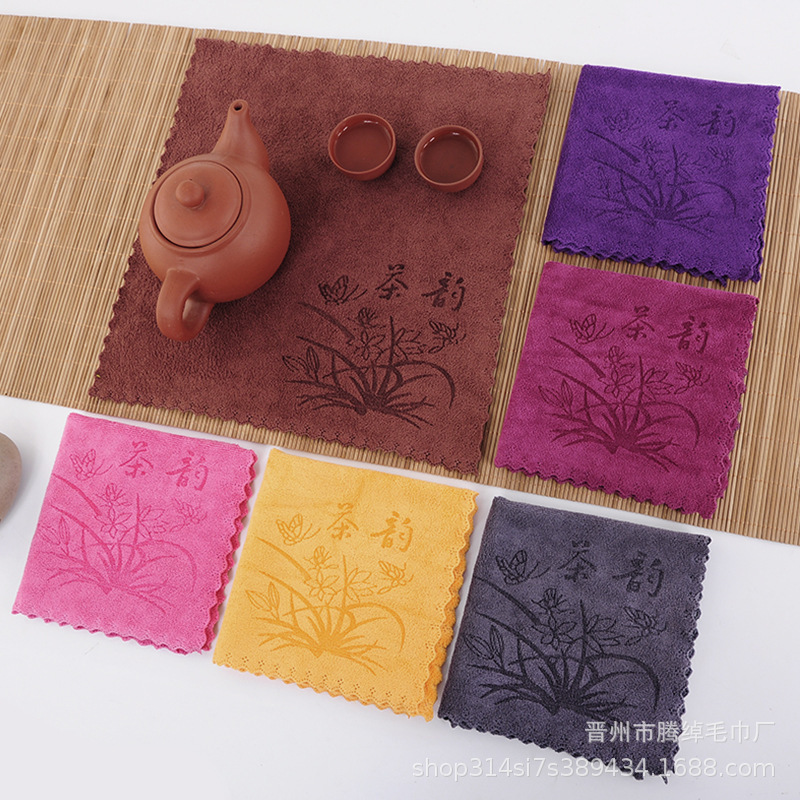 Чайное полотенце впитывающее чайное полотенце тряпка для чайного стола утолщенное кунг-фу чайное полотенце чайный подклад маленькое квадратное полотенце набор логотип