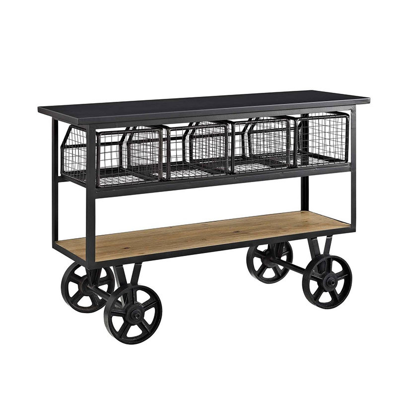 Wrought Iron Wine Car American Style Retro Hotel Sideboard Dinner Plate Collection Car with Wheels KTV Trolley Dining Car Solid Wood