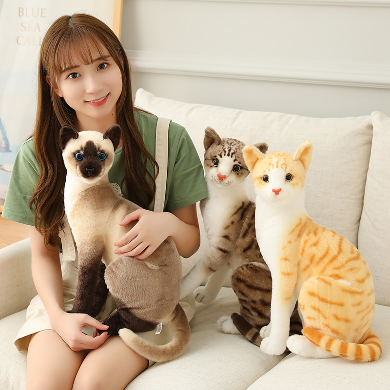 Cross-border explosions simulation cat Siamese cat plush toy realistic orange cat civet cat doll sitting posture lying posture wholesale