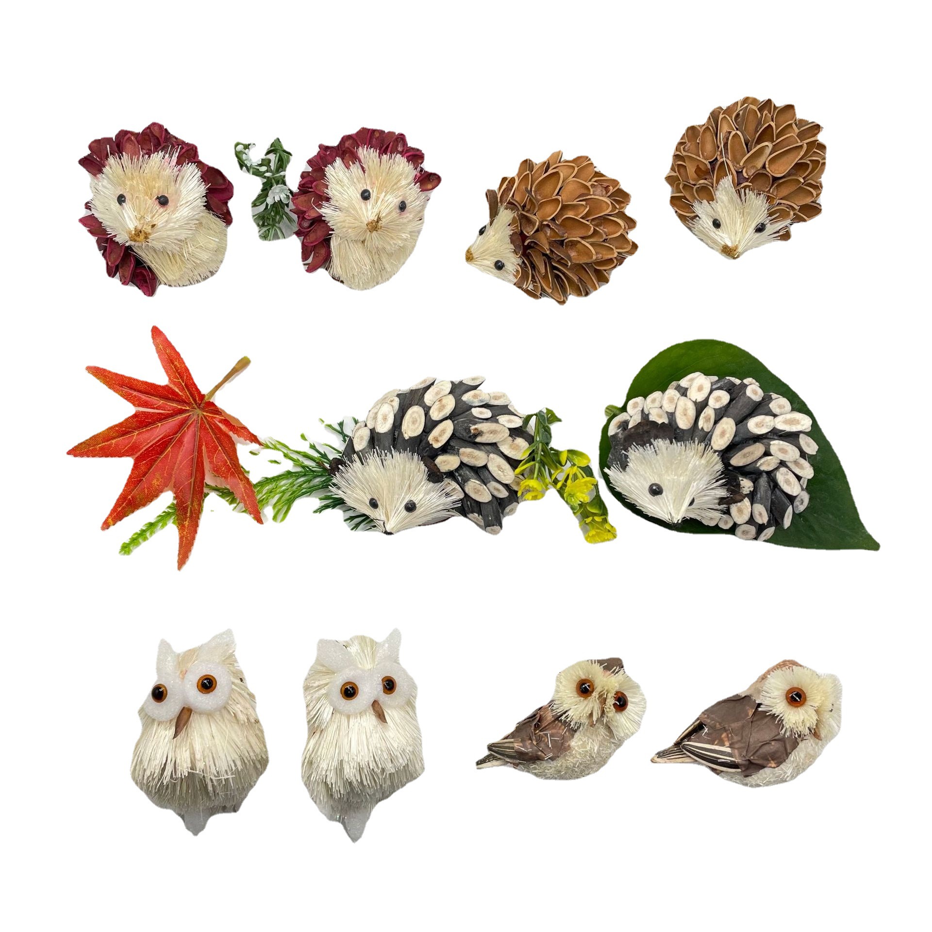 Simulation Plant Hedgehog Ornaments Straw Owl Ornaments Kindergarten Classroom Decoration Desktop Handmade DIY Material
