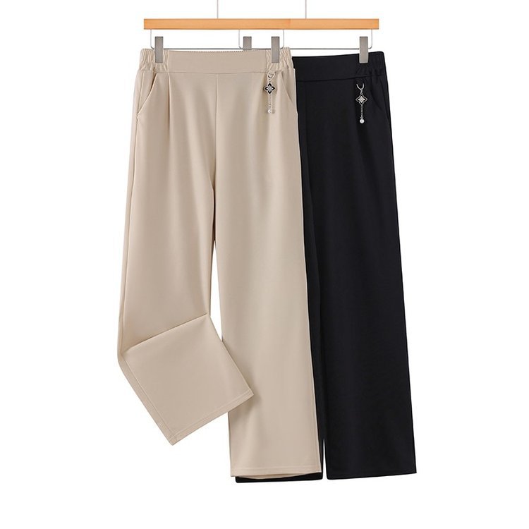 Middle-Aged Mom Pants Summer Thin Ice Silk Cropped Pants Middle-Aged Women's Loose Casual Plus-Size Straight Pants