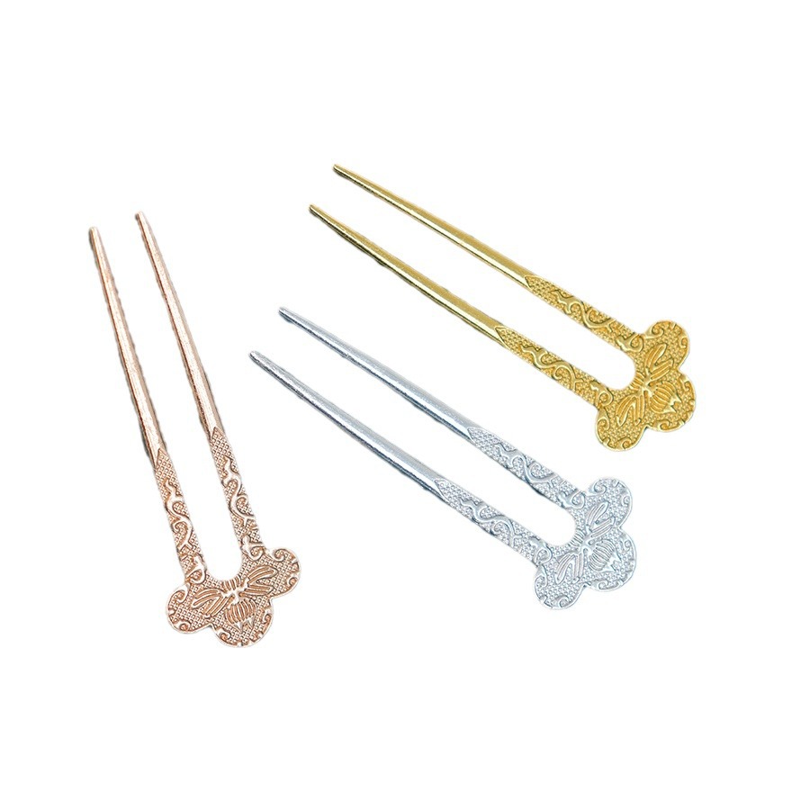 Alloy electrophoresis color-preserving mini double-sided semi-embossed bee cloud small U hairpin ancient style hanfu cheongsam step shake accessories