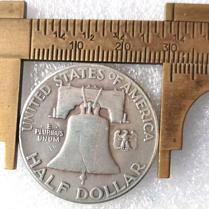 Antique Crafts P Version American Half Dollar Franklin Coin Brass Silver-Plated Commemorative Coin Round Box