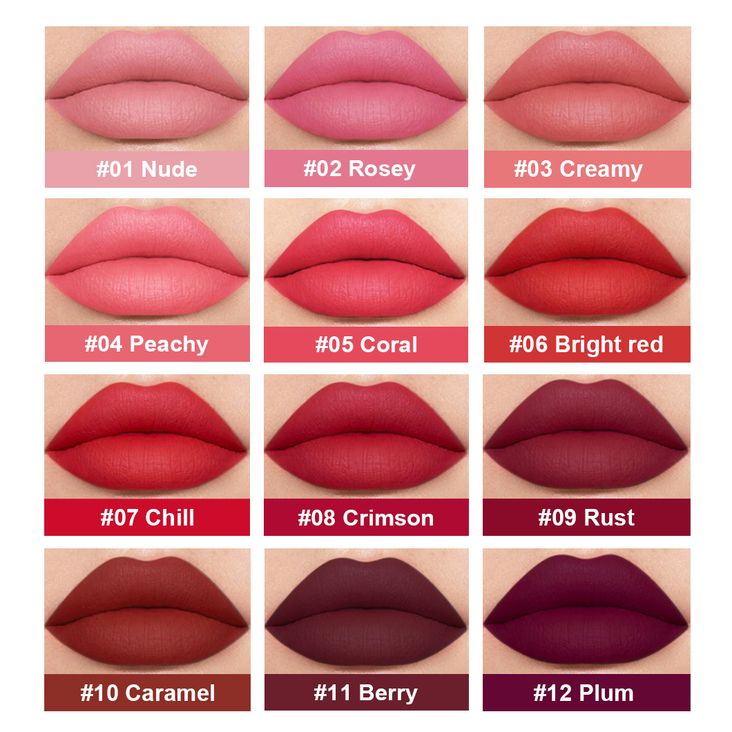 Cross-border single 12-color nude jam matte lip gloss lipgloss lip glaze non-fading non-stick lipstick wholesale