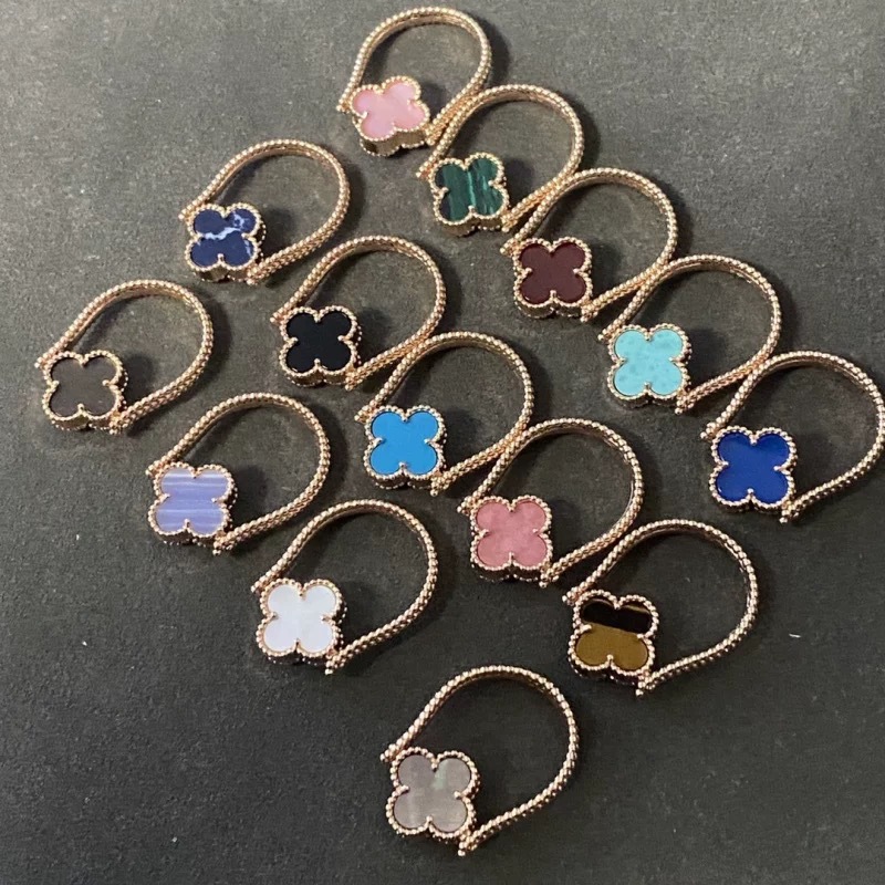 New Fashionable and Simple Elegant Double-Sided Red Agate Laser Four-Leaf Clover Ring 18K Rose Gold Flip Double-Sided