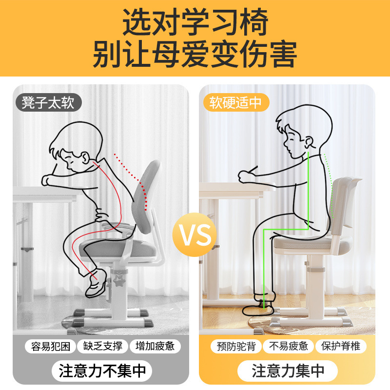 Children's Learning Chair Can Be Lifted and Adjusted, Student Home Writing Homework Chair, Special Backrest Desk Stool for Long Periods of Sitting