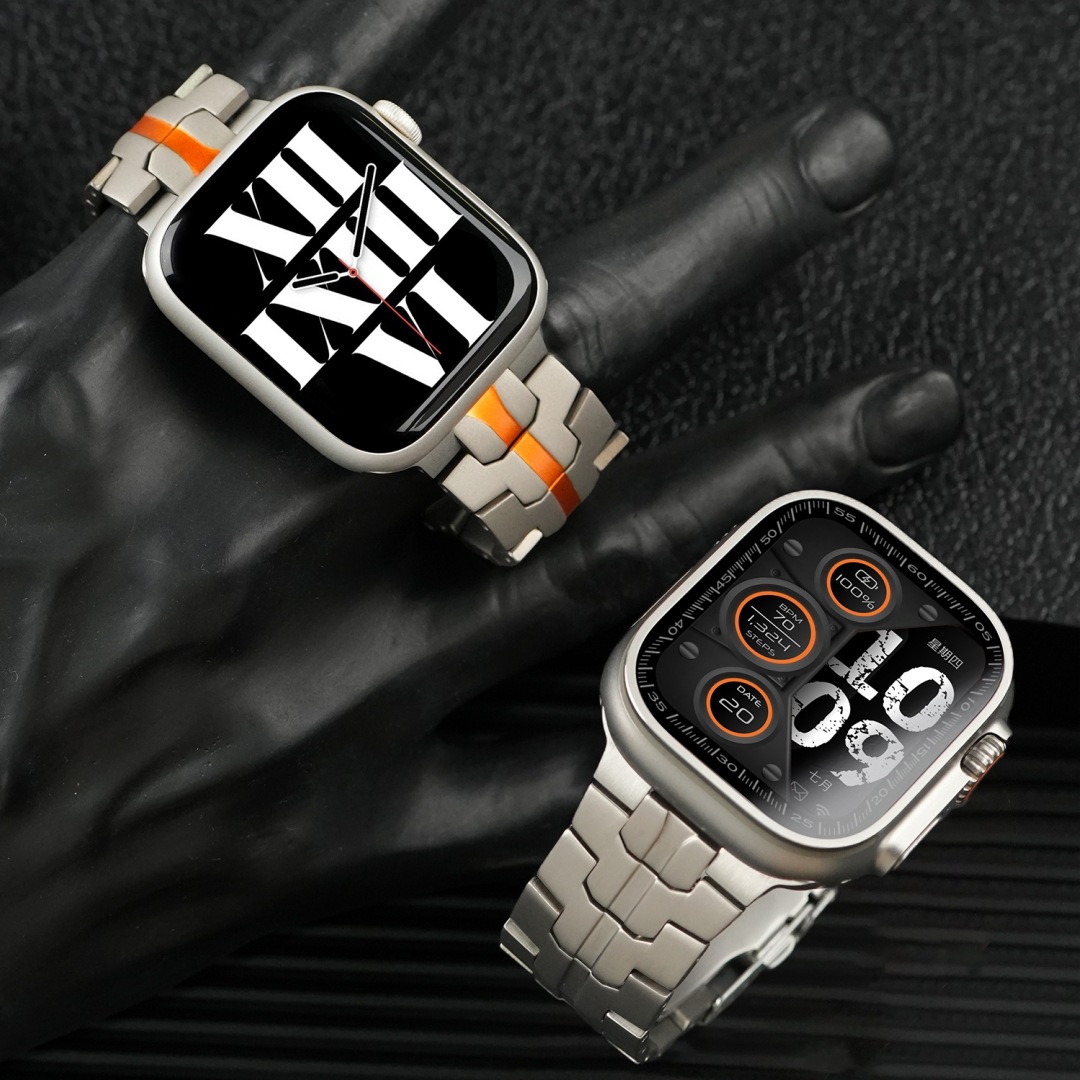 Suitable for iWatch Apple Watch Strap Pure Titanium Ultra3 Titanium Metal Iron Man S11 Stainless Steel Watch Strap 22mm