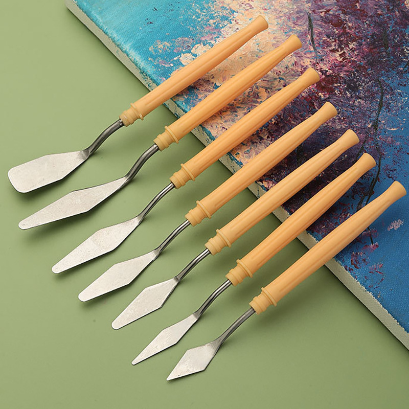 Cross-border art oil painting scraper stainless steel pick knife 5 oil painting knife set pointed color shovel paint small scraper